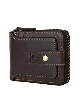 Zipper Wallet Men RFID Blocking Leather Bifold Wallets For Men - Flap ID Window